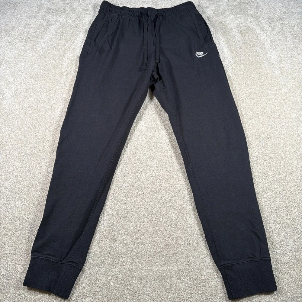Nike Mens Jogger Sweatpants Medium Black Cotton Swoosh‎ Activewear Gym READ